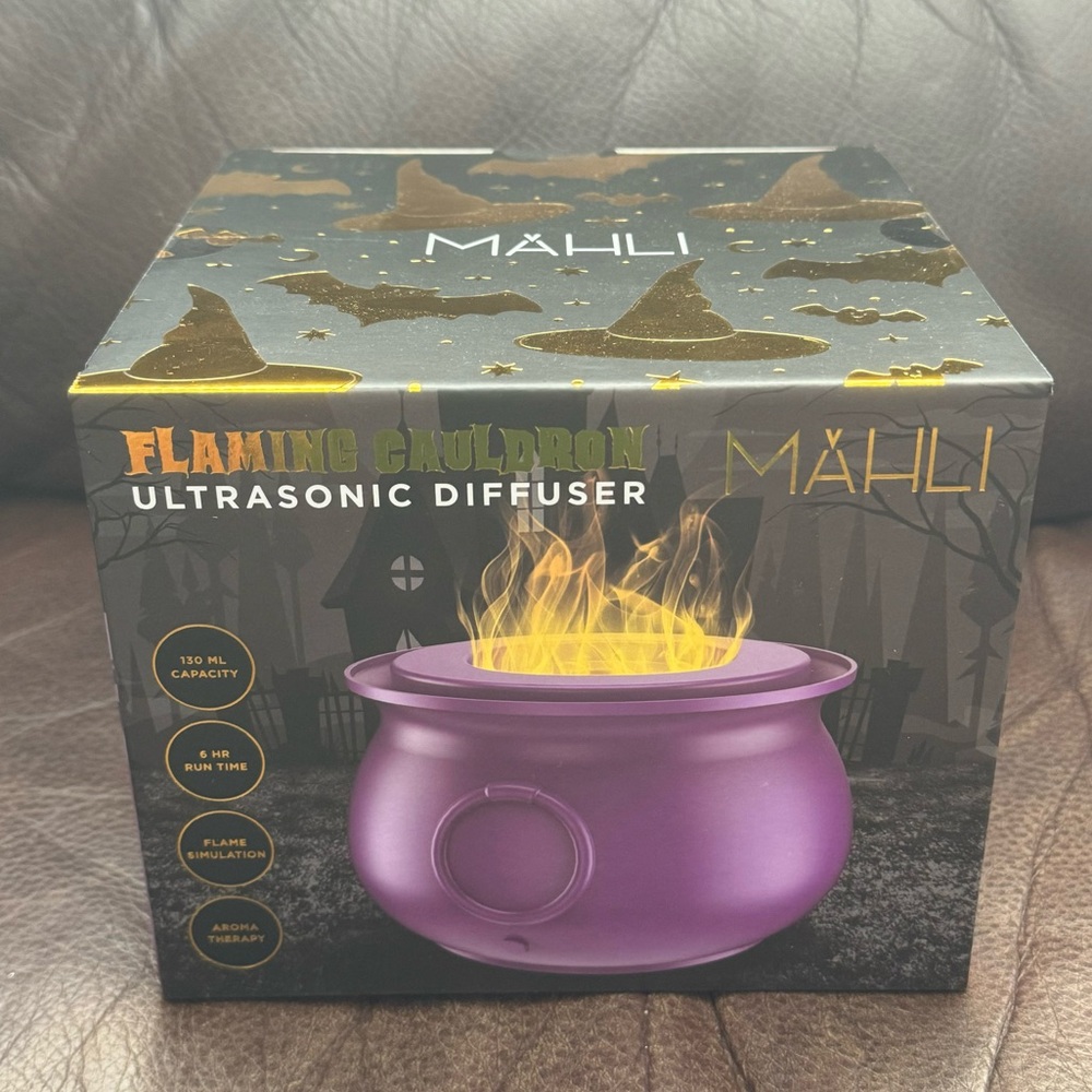 Mahli Flaming Cauldron Aroma Diffuser - Purple with Gold Flame NIB